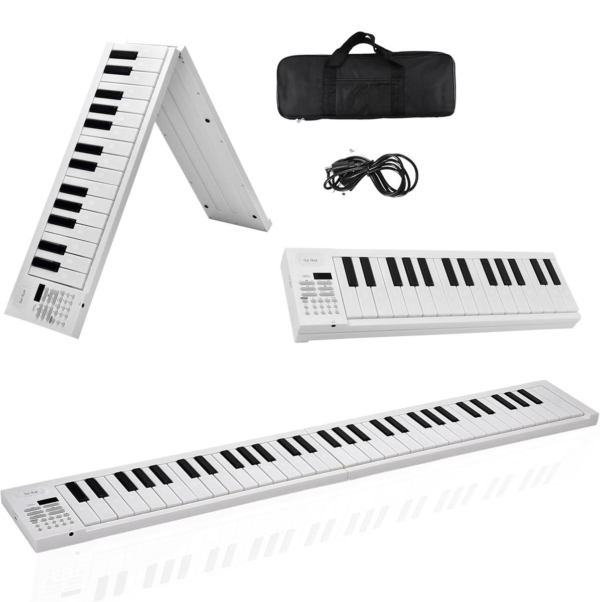 折りたたみ 電子ピアノ 61鍵盤 日本語表記 充電式 ワイヤレス 入門用 初心者 大人 子供 電子キーボード 電子 ピアノ キーボード 折りたたみ式 折り畳み 練習 楽器 録音 再生 リズム 音色 自動伴奏 スリム SunRuck SR-DP08F-WH