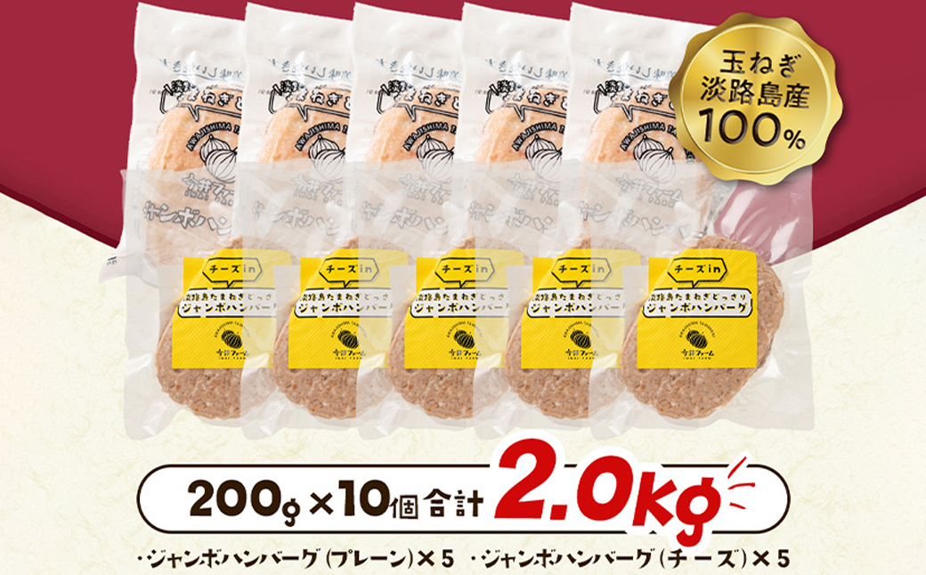 淡路島たまねぎどっさりジャンボハンバーグ プレーン＆チーズセット 200g×10個  【2026年2月～3月発送】  　[チーズハンバーグ 食べ比べ 人気]