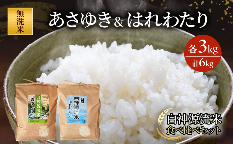 白神源流米 食べ比べセット あさゆき はれわたり 無洗米 各3kg 計6kg 青森県 鰺ヶ沢町 米 お米 白米 精米