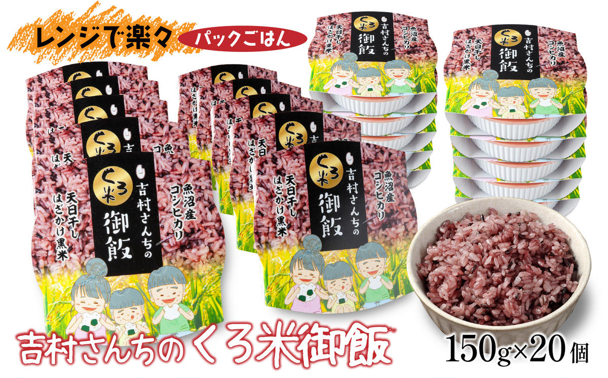 【2か月連続定期便】吉村さんちのくろ米御飯 20パック入りくろ米 うるち米 パック 米 コメ お米 ごはん ご飯 黒米 パックご飯 こしひかり コシヒカリ 新潟県産 魚沼 国産 新潟県 十日町