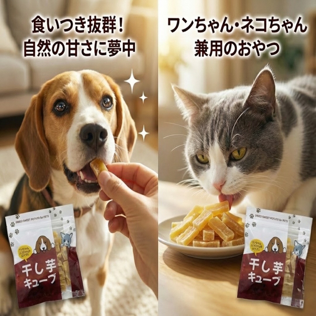 ペットフード 干し芋キューブ 4袋セット 紅はるか ペット用 おやつ 固め 国産 無添加 犬 ねこ 天然素材 低脂肪 餌