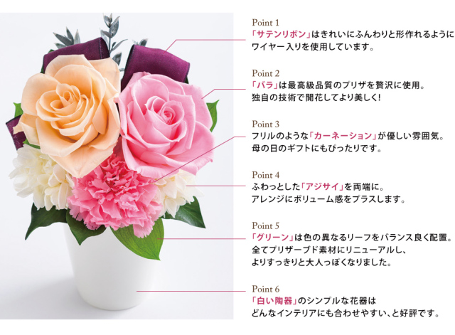 バラとリボンのアレンジメント 花 お花 プリザーブドフラワー ギフト プレゼント お祝い 誕生日 お供え アレンジ インテリア 東京都 墨田区