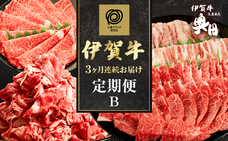 伊賀牛 3ヶ月連続お届け 定期便 B [ 伊賀牛切り落とし すき焼きセット 焼肉セット5人盛り ] オクダ 牛肉 高級 和牛 肉 伊賀牛肉 伊賀 人気 自宅用 グルメ お取り寄せ 誕生日 お祝い ご馳走 パーティー 贅沢 三重 三重県