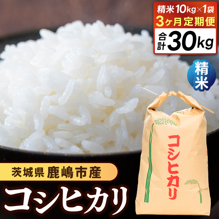★先行予約 令和8年産★【3ヶ月定期便】 米 コシヒカリ 10kg × 3回 (精米) 鹿嶋市産【お米 白米 こしひかり 茨城県 鹿嶋市 85000円以内】(KDS-24)