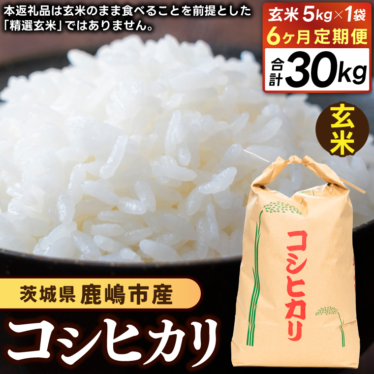 ★先行予約 令和8年産★【6ヶ月定期便】 米 コシヒカリ 5kg × 6回 (玄米) 鹿嶋市産【お米 こしひかり 茨城県 鹿嶋市 90000円以内】(KDS-30)