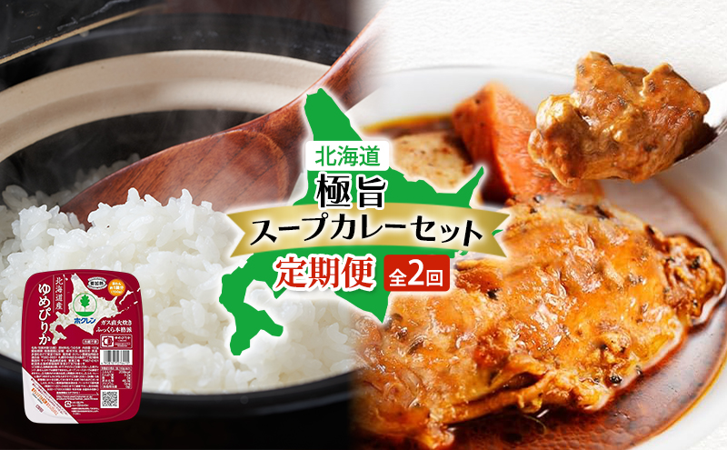 北海道 極旨 スープカレー セット 全2回　チキンレッグスープカレー スープカレー チキンカレー レトルト 食品 野菜 チキン グルメ ゆめぴりか パックごはん 米 ホクレン 白米 ご飯 パック まとめ買い 簡単 レンジ 仕送り 備蓄 常温 保存 北海道