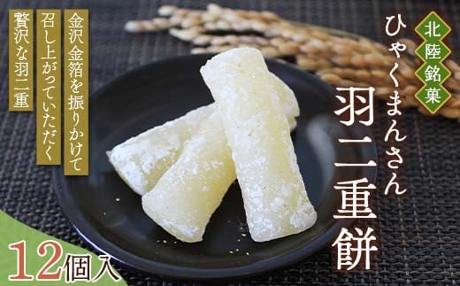 北陸銘菓 ひゃくまんさん羽二重餅 12個入り 1箱 金沢 金箔 ひゃくまんさん 羽二重餅 菓子 和菓子 お茶菓子 お茶請け F6P-3062