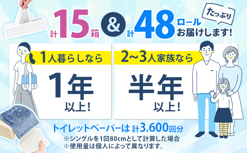 【CF】プリオール・ピコ トイレット ペーパー シングル 60m 12ロール 4パック & ブライティア ソフト ボックスティッシュ 200組 400枚 15箱 (5箱×3) BOX 日本製 まとめ買い ティッシュ リサイクル 日本製 まとめ買い リサイクル 防災 常備品 トイレ
