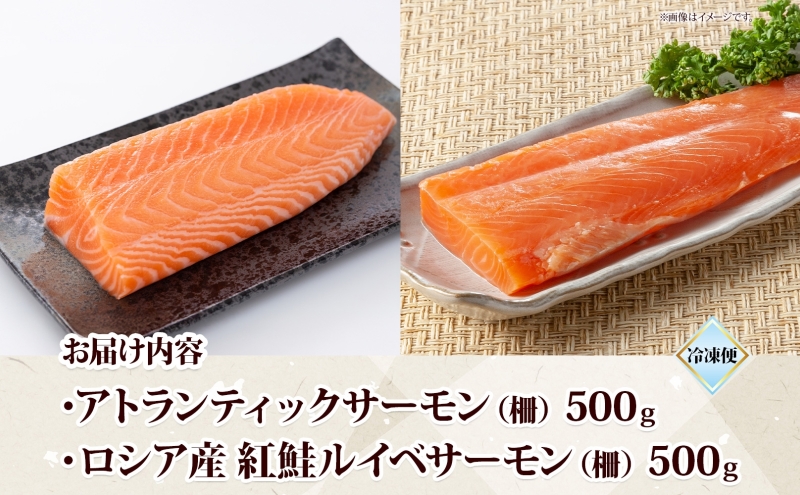 山田水産 アトランティックサーモン ロシア産 紅鮭 ルイベ サーモン 各500g 計1kg 鮭 海鮮 生食用 刺身用 サケ さけ シャケ しゃけ 魚 魚介類 刺身 寿司 丼 新鮮 送料無料 山田水産 北海道 滝川市