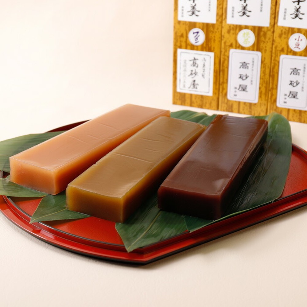 12-320 【ホワイトデー】紋別銘菓「渚滑川羊羹」３棹（小豆・挽茶・ワイン各１棹）