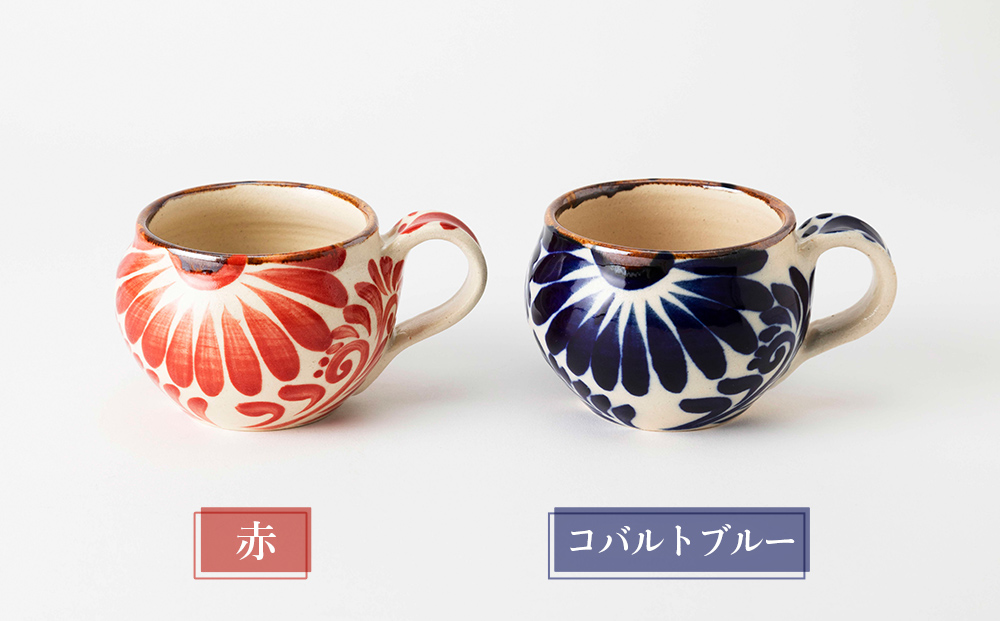 唐草カップ&ソーサー　赤&コバルトブルーセット【尚工房】