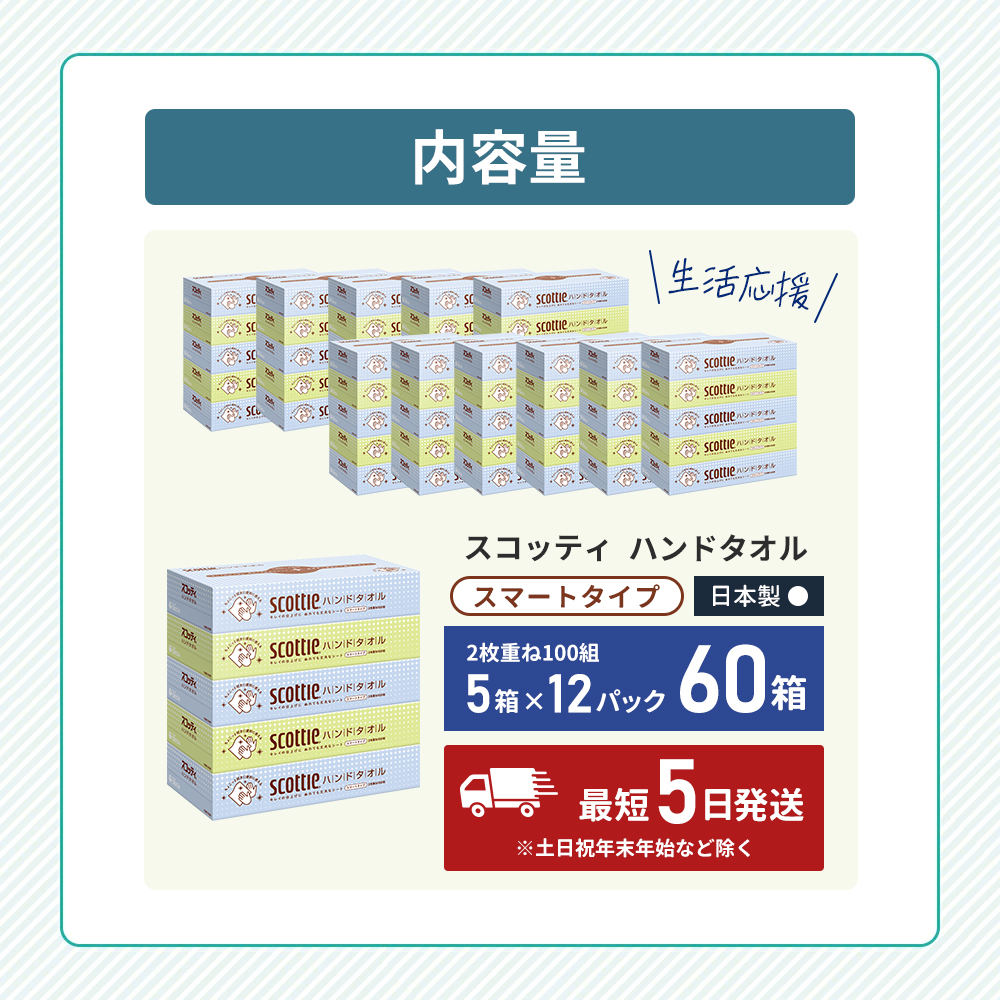 ペーパータオル スコッティ キレイの仕上げ 60箱 ( 5箱 × 12パック ) 