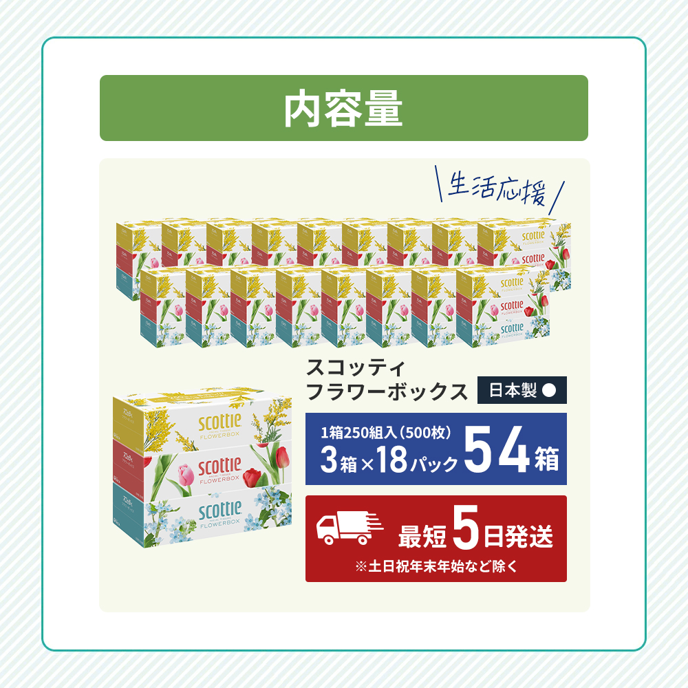 ティッシュ スコッティ フラワーボックス 54箱 ( 3箱 × 18パック ) 