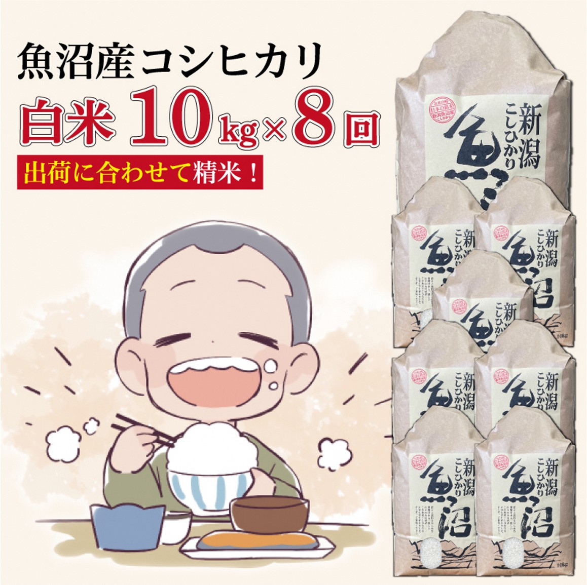 8か月定期便】令和8年産新米 魚沼産コシヒカリ 精米10kg×8回 計80kg