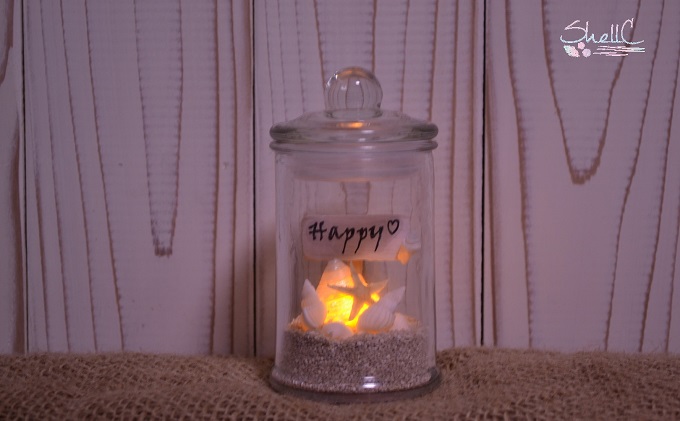 シェルランプ　【Happy】 雑貨 日用品 インテリア 貝殻のランプ 灯り 手づくり 