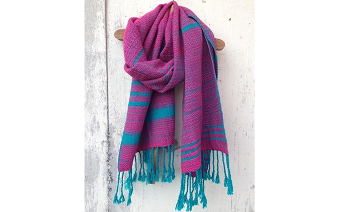 ito to iro 手染め・手織り仕上「ストール」 ターコイズグリーン×マゼンダピンク・変化織り ファッション小物 