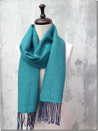 ito to iro 手染め・手織り仕上「ストール」メリノウール100% 網代斜紋・グリーン ファッション小物 