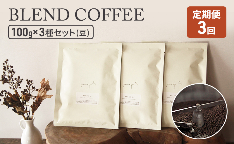 【福岡県朝倉市】定期便 3ヶ月 コーヒー セット BLEND COFFEE 100g×3種セット (豆のまま) 珈琲 コーヒー豆 珈琲豆 3回 お楽しみ 珈琲山口