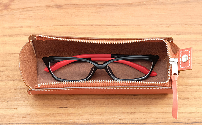 牛革 メガネ・ペンケース　ブラウン