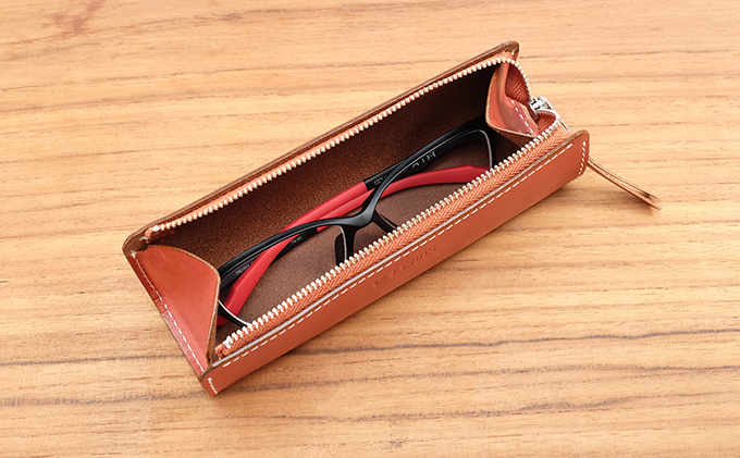 牛革 メガネ・ペンケース　ブラウン