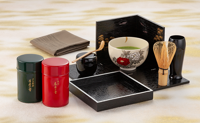 【京都府宇治田原町】京都清水野点箱セット(宇治抹茶100g×2缶)〈宇治抹茶 抹茶 粉末 お茶 茶 緑茶 茶道 セット 茶箱 石臼挽き 伝統 抹茶碗 工芸品 日用品 飲料〉 飲料類