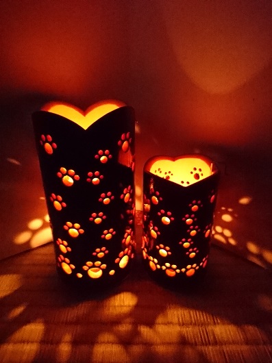 竹製キャンドルホルダー 肉球セットN-1 (表皮焦がしタイプ)／癒し 竹