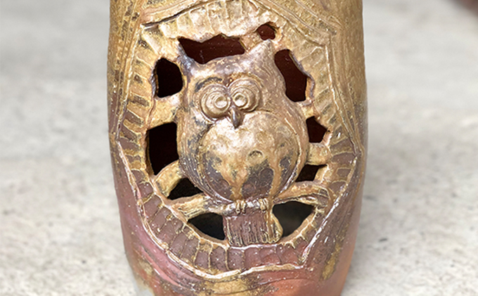 明光窯 フクロウ の 傘立て （ 備前焼 ） 陶器 雑貨 日用品 縁起物 