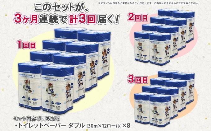 定期便 3ヵ月 連続3回 北海道 日本ハムファイターズ トイレットペーパー ダブル 30m巻き 96ロール 日本製 香りつき まとめ買い リサイクル 防災 常備品 消耗品 生活必需品 備蓄 ペーパー 日ハム ファイターズ 倶知安町 日用品 