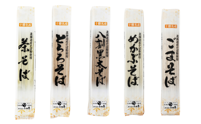 北海道産小麦 5種の味そば180g×5（各1）［小田壱］【 そば 蕎麦 ソバ 乾麺 大容量 訳あり 食べ比べ 長期保存 二八そば とろろ めかぶ 茶そば ごまそば  風味豊かな 家庭用 年越し 贈答用 北海道 十勝 幕別 】