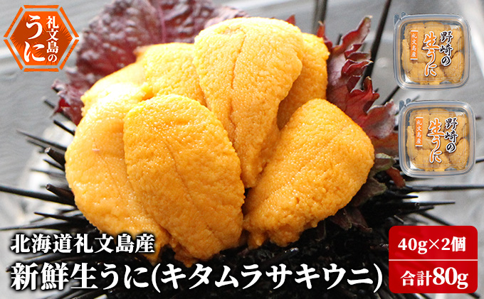 【北海道礼文町】先行予約 北海道 礼文島産 新鮮生うに( キタムラサキウニ )40g×2個 ウニ 雲丹 魚貝類 80g