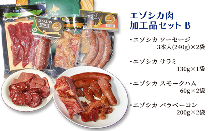 エゾシカ肉加工品セットB 北海道 南富良野町 エゾシカ 鹿肉 鹿 ソーセージ サラミ ハム ベーコン セット 詰合せ 贈り物 ギフト ジビエ 