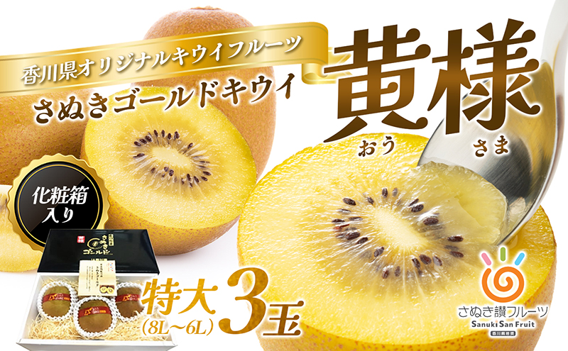 香川県東かがわ市のふるさと納税 さぬき ゴールドキウイ 黄様 (おうさま) 特大 3玉 化粧箱 ゴールデンキウイ キウイフルーツ キウイ フルーツ 果物 くだもの 果実 旬の果物 旬のフルーツ 香川 香川県 東かがわ市