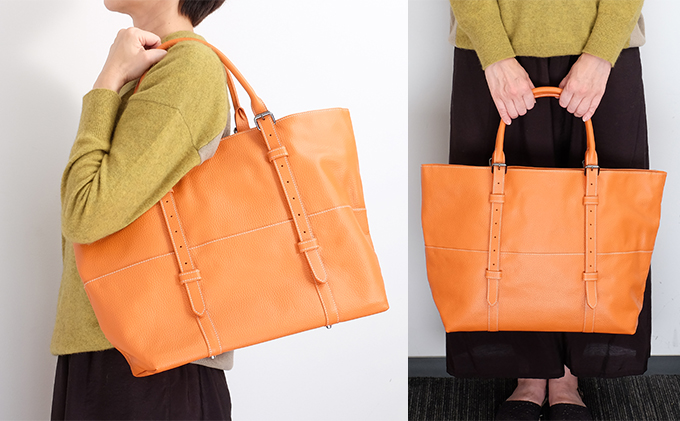 牛革　トートバック　オレンジ