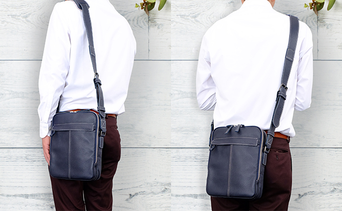 牛革　ショルダーバック縦型　紺