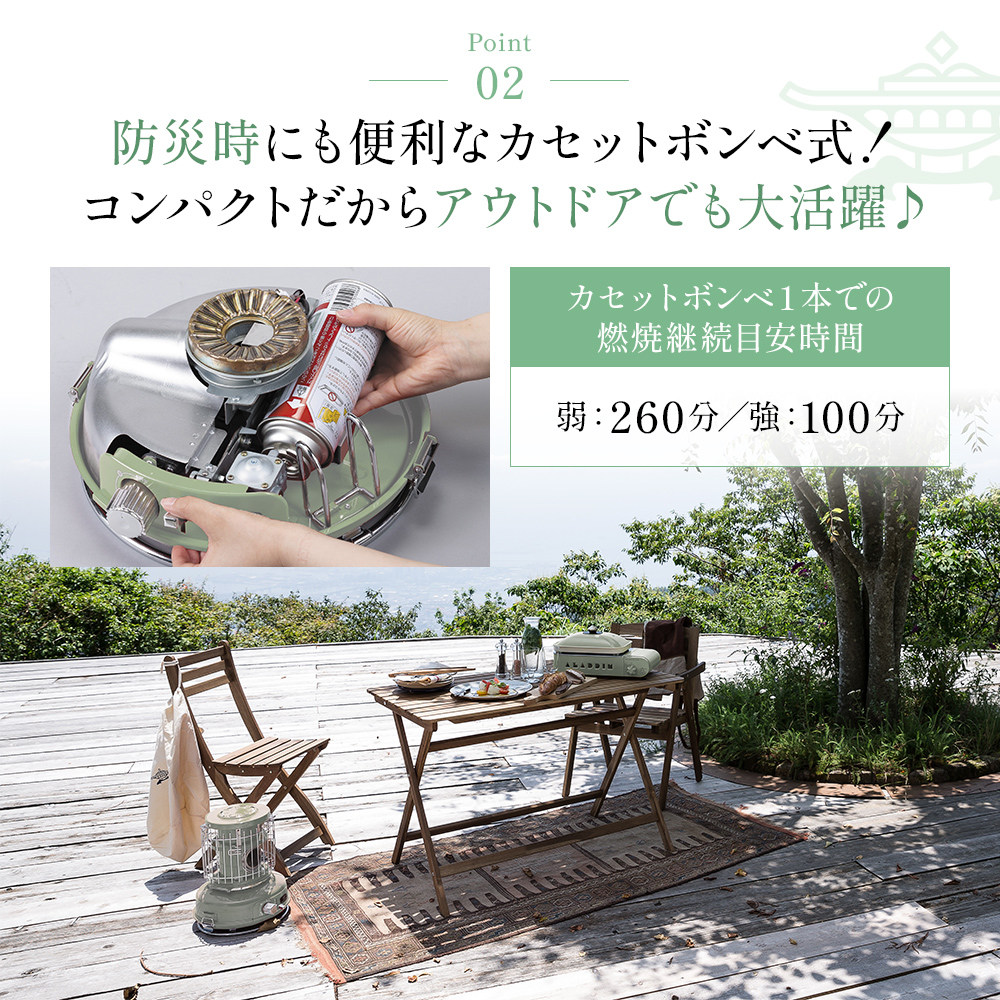 アラジン ホワイト 白 ポータブルガスヒーター 【ストーブファン