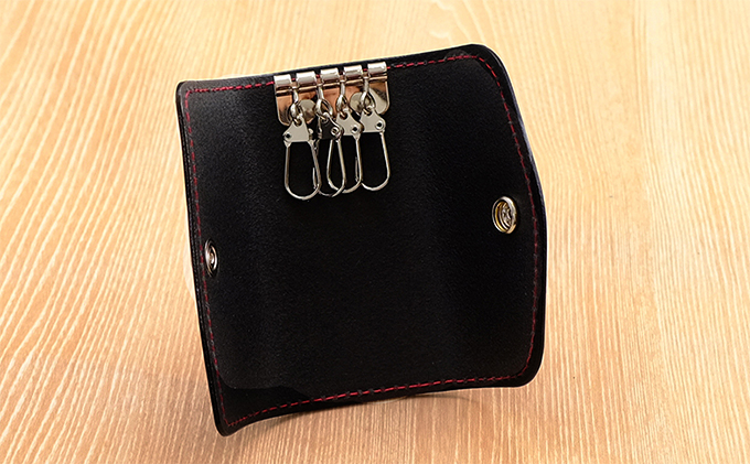 牛革　シンプルキーケース（4連金具）ブラック｜北海道 滝川市 革 革製品 キーケース キー 鍵 鍵ケース ケース