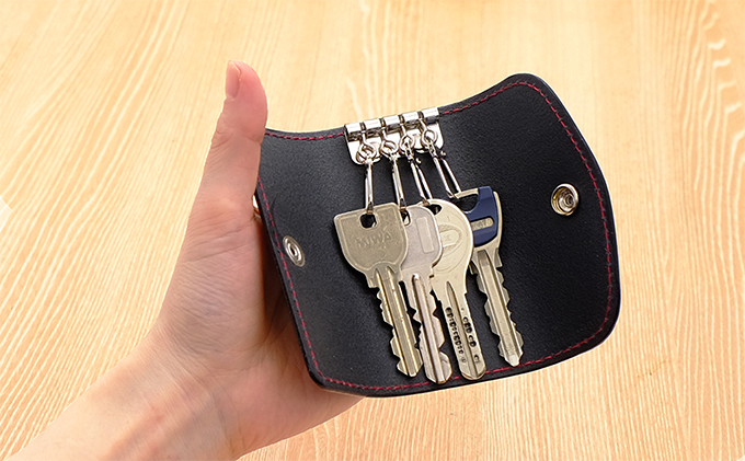 牛革　シンプルキーケース（4連金具）ブラック｜北海道 滝川市 革 革製品 キーケース キー 鍵 鍵ケース ケース