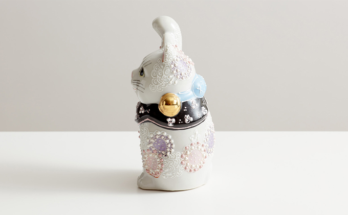 九谷焼 4号招き猫・花むらさき a05 焼き物 民芸品 工芸品 インテリア 