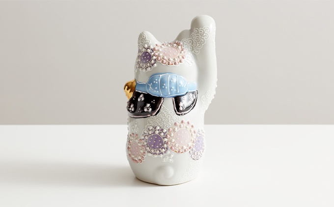 九谷焼 4号招き猫・花むらさき a05 焼き物 民芸品 工芸品 インテリア 