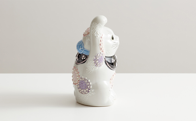 九谷焼 4号招き猫・花むらさき a05 焼き物 民芸品 工芸品 インテリア 