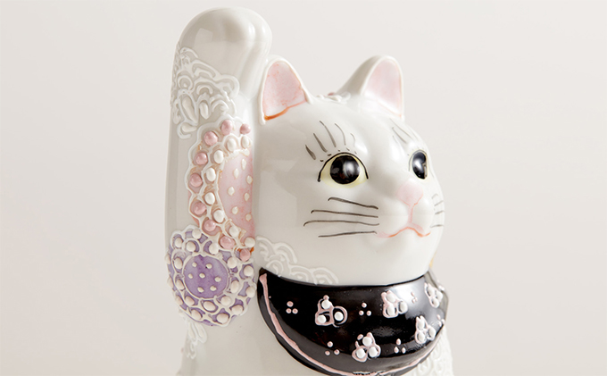 九谷焼 4号招き猫・花むらさき a05 焼き物 民芸品 工芸品 インテリア 