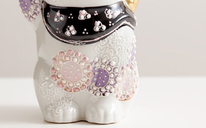 九谷焼 4号招き猫・花むらさき a05 焼き物 民芸品 工芸品 インテリア 