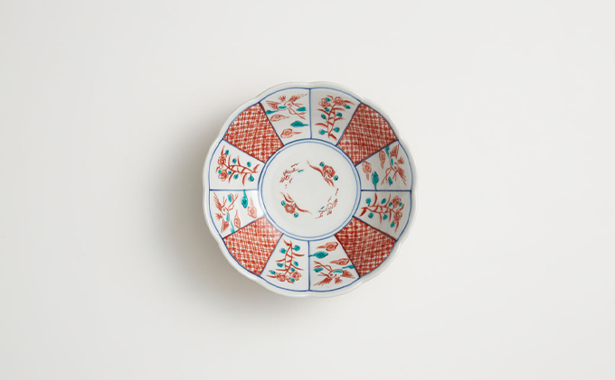 九谷焼 5号小鉢揃 赤絵小紋 a01 工芸品 （石川県能美市
