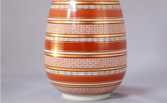 福島武山 赤絵唐子遊文九谷焼飾瓶 a05 民芸品 工芸品 