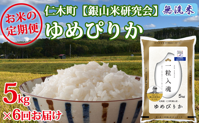 【先行受付 2025年産米】6ヵ月 定期便 銀山米研究会の無洗米＜ゆめぴりか＞5kg　ご飯 ライス 白米 ブランド米 おにぎり お弁当 北海道産 産地直送 ご飯 時短 朝ごはん 夜ごはん 昼ごはん [株式会社 松原米穀]