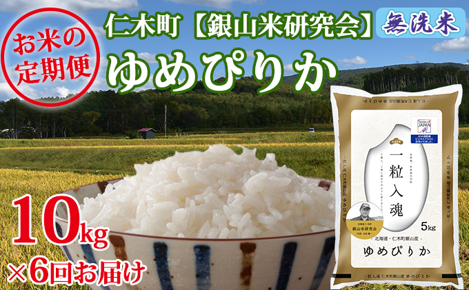 北海道仁木町のふるさと納税 【先行受付 2025年産米】6ヵ月 定期便 銀山米研究会の無洗米＜ゆめぴりか＞10kg　ご飯 ライス 白米 ブランド米 おにぎり お弁当 北海道産 産地直送 ご飯 時短 朝ごはん 夜ごはん 昼ごはん [株式会社 松原米穀]