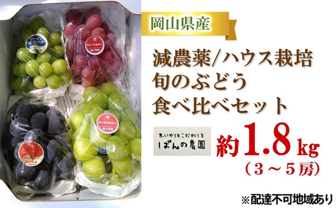 ぶどう 2026年 先行予約 旬のぶどう食べ比べセット 約1.8kg 3～5房 減農薬／ハウス栽培 ブドウ 葡萄  岡山県産 国産 フルーツ 果物 ギフト ばんの農園 マスカット 