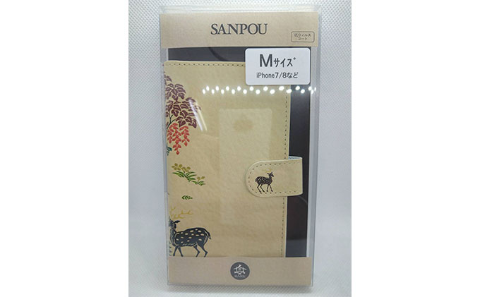 抗ウィルス天平文様汎用手帳型スマートフォンケース鹿草木　Mサイズ 小物 