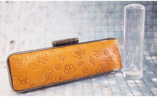 山梨県市川三郷町のふるさと納税 女性にお勧め！印鑑13.5mm「水晶」花柄イタリアンレザ印鑑ケース付[5839-1384]　