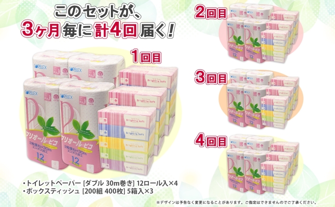 3ヶ月毎4回 定期便 北海道産 トイレットペーパー ダブル 48ロール ティッシュペーパー 15箱 セット 定期便 頒布 消耗品 ストック 生活必需品 備蓄 リサイクル 送料無料 北海道 倶知安町  福祉用品 